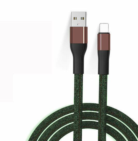 Denim fabric data cable mobile phone charging cable (Apple Linghtning-1m green)