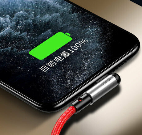 Super Fast Charging 3A Elbow Charging Cable (Applicable to Apple Interface Lightning-1.2m Red Bare Cable)