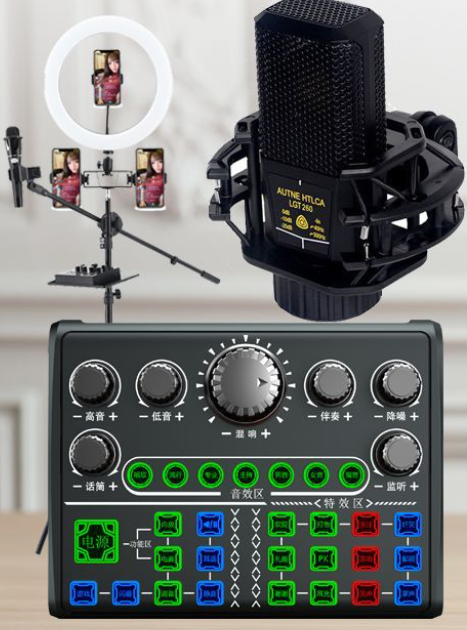 Live Streaming Equipment Set (P200+260+26CM Fill Light Floor Bracket + Headset + OTG (choose one of the two)