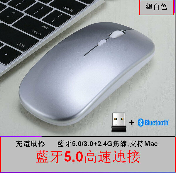 Mini Slim Mouse Q20 - Bluetooth + Wireless Dual Mode Silver