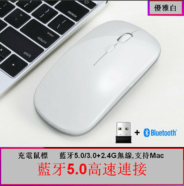 Mini Slim Mouse Q20 - Bluetooth + Wireless Dual Mode White