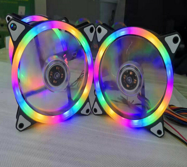 Computer case fan - silent heat dissipation LED color light - double aurora four-color work package