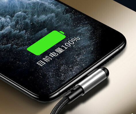 激抵超級快充3A彎頭充電線（適用安卓android接口android-1.2米 黑色 裸線）