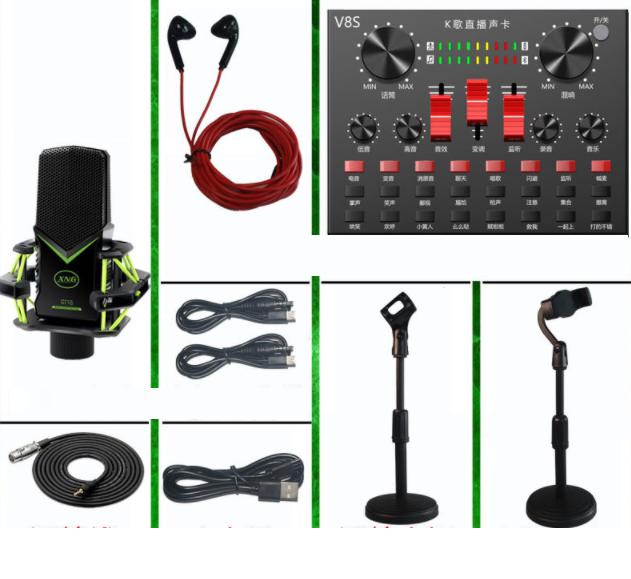 Live Streaming Equipment Set Wireless Microphone (V8S + GT18 Microphone + Microphone Stand + Mobile Phone Holder + Headphones)