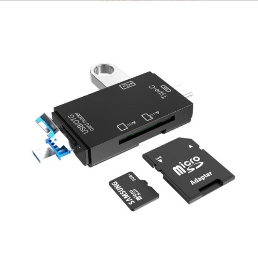 USB2.0 Card Reader type-c Android Phone Computer OTG2.0 SD/TF 6-in-1 Multi-function Card Reader (Black)