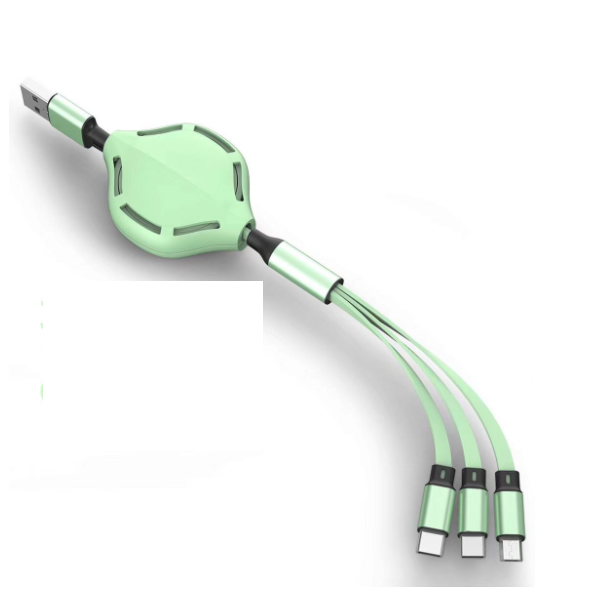 【2 packs】Two-way retractable one-in-three charging cable for Apple, Android, Huawei 3-in-1 fast charging data cable (matcha green)