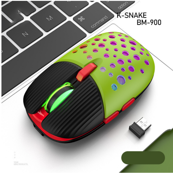2.4G Wireless Charging Hole Beetle Luminous Mouse (Green)