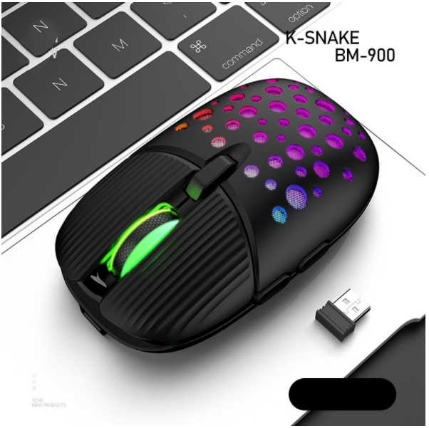 2.4G Wireless Charging Hole Beetle Luminous Mouse (Black)