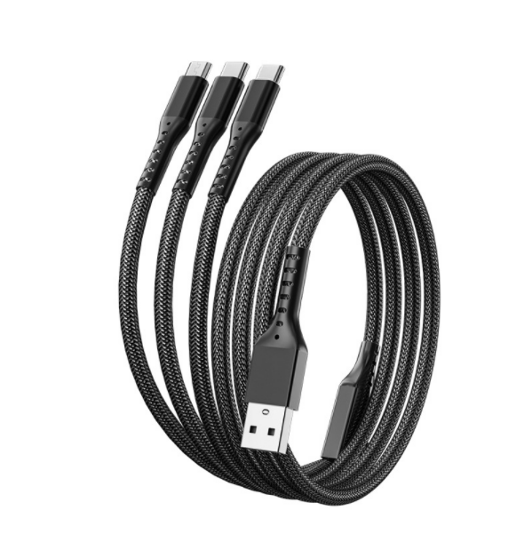 新款66W超級快充一拖三數據線 5A三合一充電線【66w漁網一拖三5A（黑色）】
