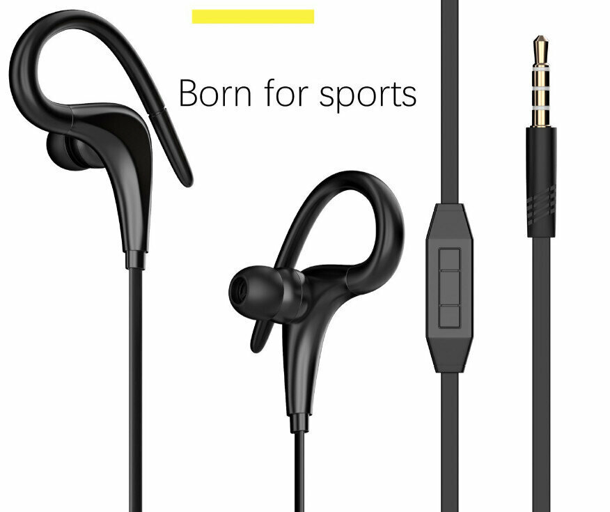 Inline 3.5mm In-Ear Microphone Over-the-Ear Sport Subwoofer Wired Headphones (TPE Flat Wire Black)
