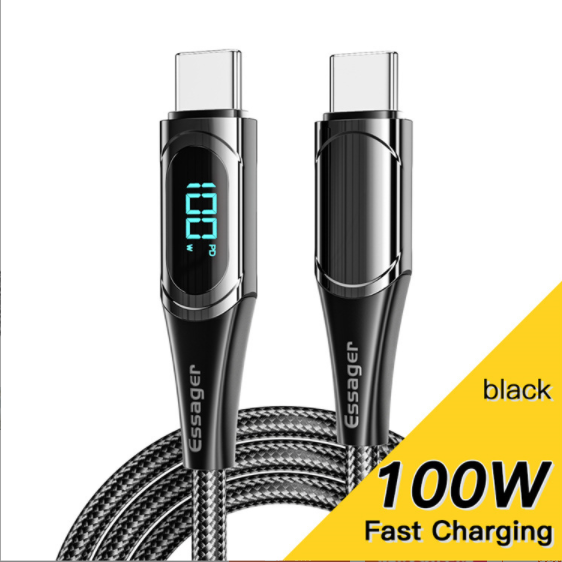 PD digital display fast charging cable 100W type-c to type-c data cable (black 2M)