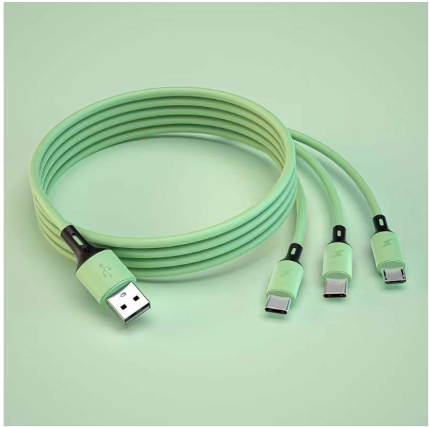 Liquid silicone one-in-three data cable 3A fast charging three-in-one charging cable [1.2m liquid one-in-three (green)]