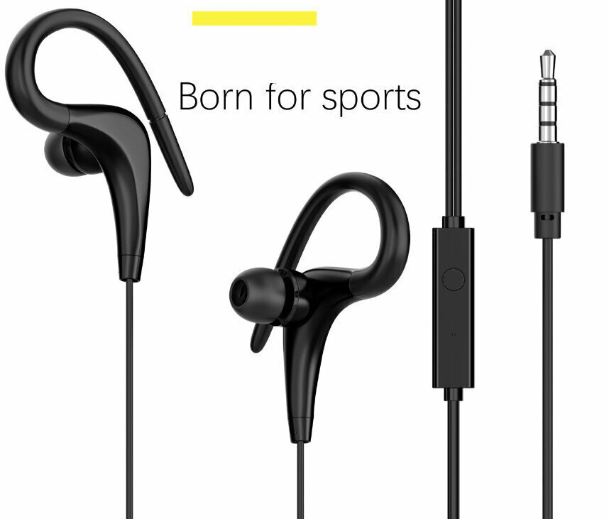 Inline 3.5mm In-Ear Microphone Over-the-Ear Sports Subwoofer Wired Headphones (PVC Round Wire Black)