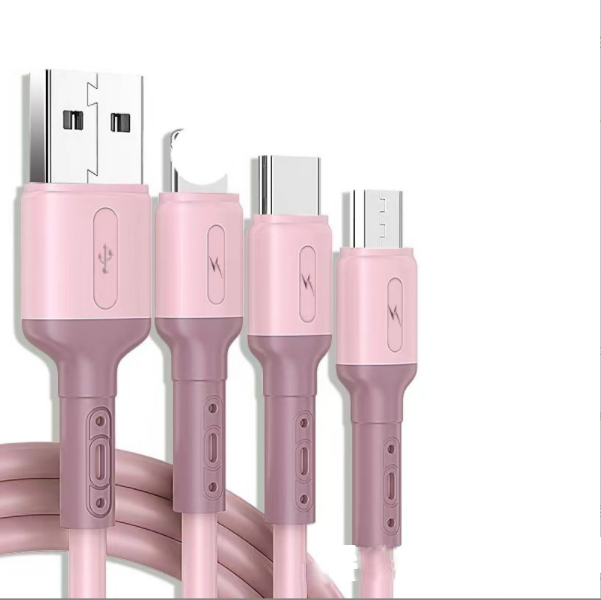 Android Apple Type-c 3-in-1 mobile phone charging cable [3-in-1 data cable-1.2m (pink)]