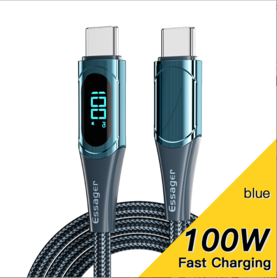 PD Digital Display Fast Charging Cable 100W type-c to type-c Cable (Blue 1M)