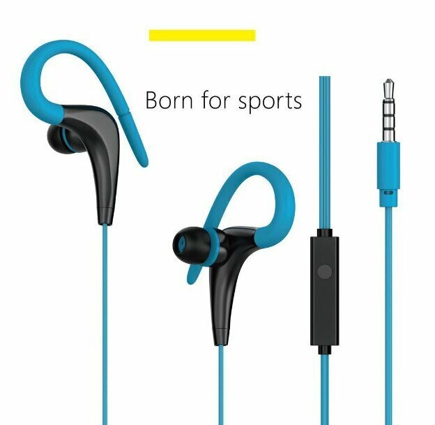Inline Control 3.5mm In-Ear Microphone Over-the-Ear Sport Subwoofer Wired Headphones (PVC Round Wire Blue)