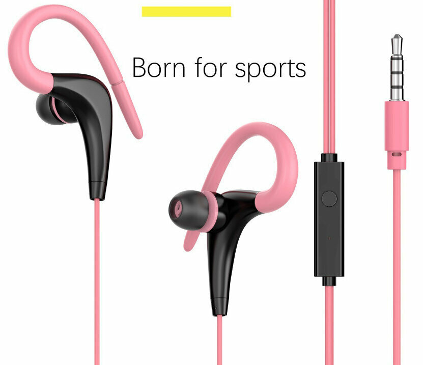 Inline 3.5mm In-Ear Microphone Over-the-Ear Sport Subwoofer Wired Headphones (PVC Round Wire Pink)