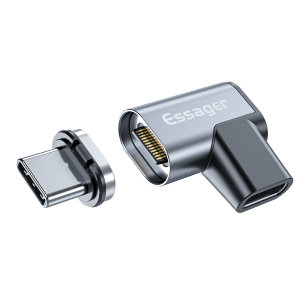 24Pin Elbow Type-C Side Magnetic Adapter MacBook4Kpd100w Fast Charging Data Transfer Converter (Gray)