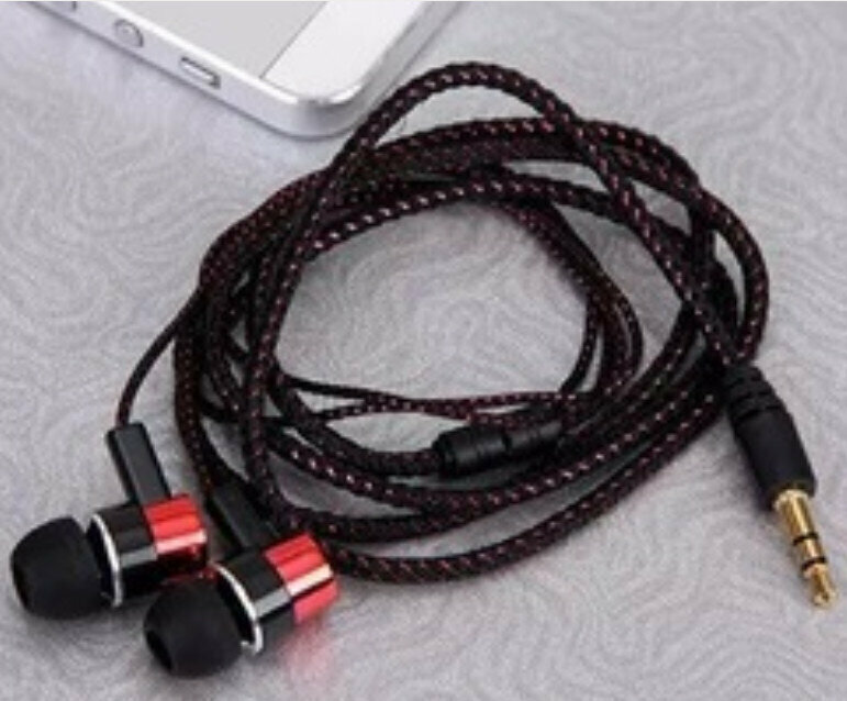 MP3/mp4 Wiring Cord Subwoofer Headphones In-Ear Braided Corded Headphones (Red)