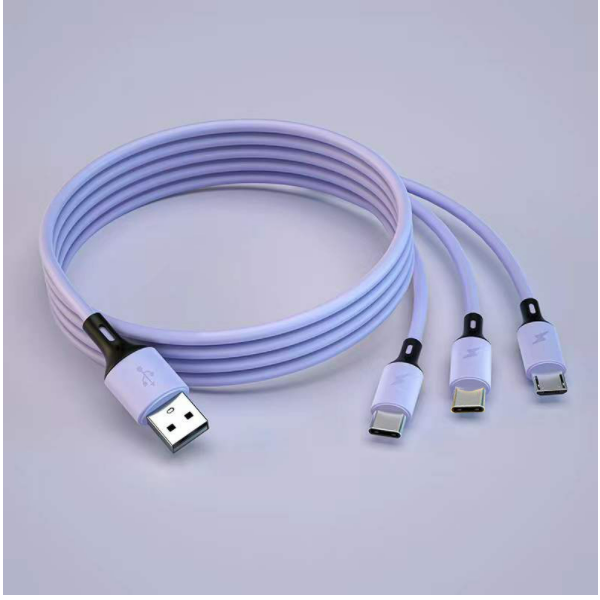 Liquid silicone one-in-three data cable 3A fast charging three-in-one charging cable [1.2m liquid one-in-three (purple)]
