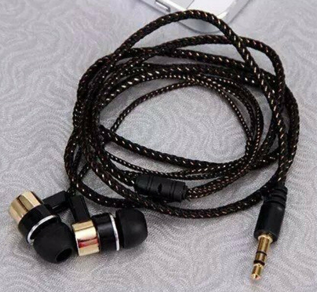 MP3/mp4 wiring cloth cord subwoofer headphones in-ear braided cord wired headphones (gold)
