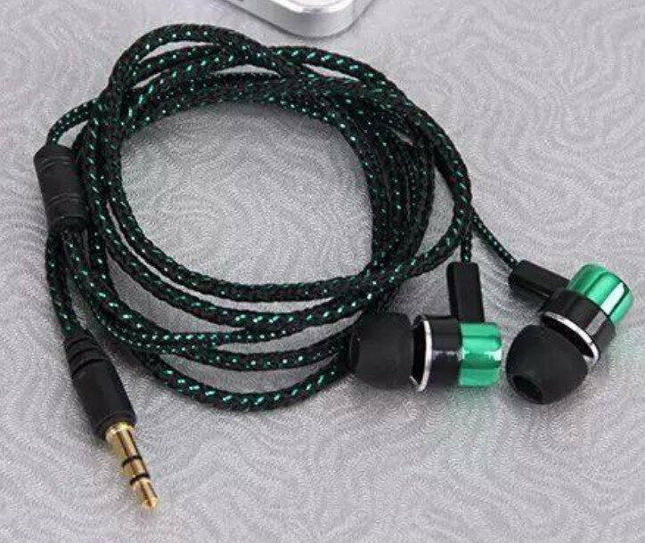 MP3/mp4 wiring cloth cord subwoofer headphones in-ear braided cord wired headphones (green)