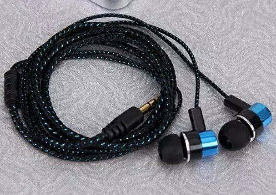 MP3/mp4 wiring cloth cord subwoofer headphones in-ear braided cord wired headphones (blue)