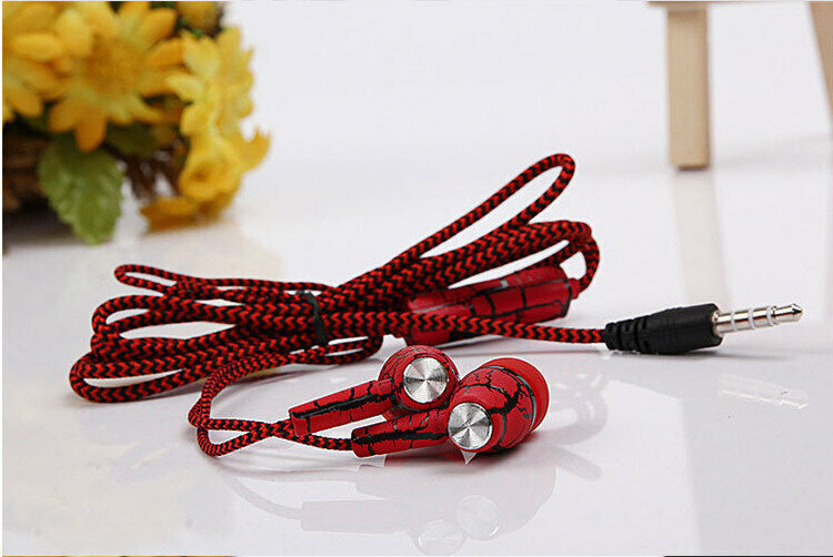 Heavy bass crackle headphones with microphone, in-ear mobile phone headphones, nylon braided wire headphones (red)