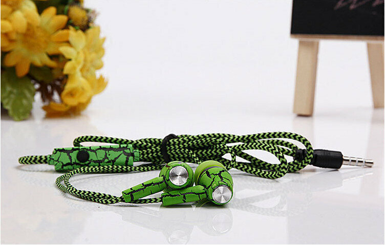 Heavy bass crackle headphones with microphone, in-ear mobile phone headphones, nylon braided wire headphones (green)