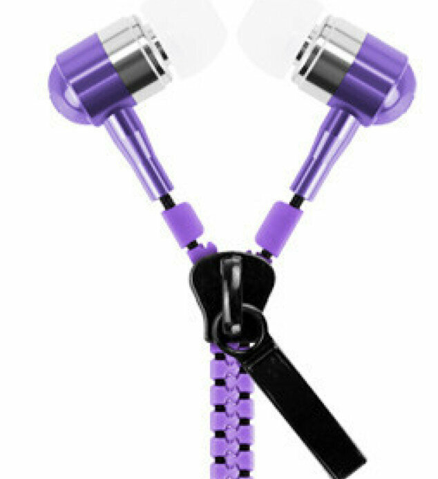 Zipper in-ear headphones with microphone, heavy bass (purple)