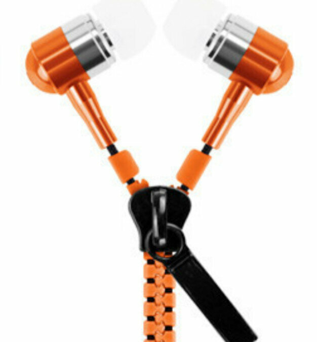 Zipper in-ear headphones with microphone, heavy bass (orange)
