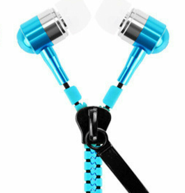 Zipper in-ear headphones with microphone, heavy bass (blue)