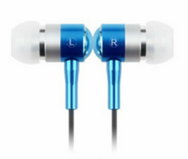 Metal earphones, in-ear, with microphone and bass, mp3, computer and mobile phone (blue)