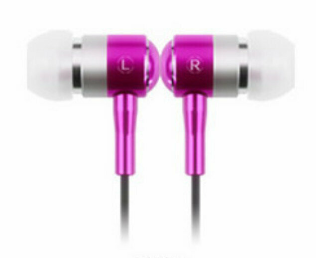 Metal earphones, in-ear, with microphone and bass, mp3 computer and mobile phone (pink)