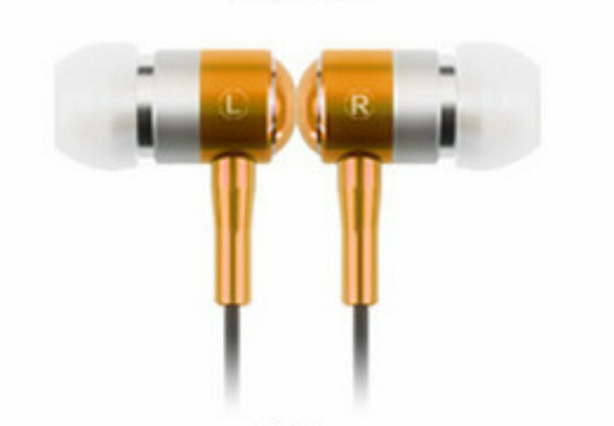 Metal earphones, in-ear, with microphone and bass, mp3 computer and mobile phone (orange)