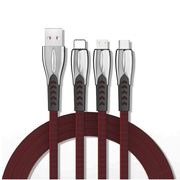 Zinc alloy one to three denim braided data cable shark fin 3A fast charging three-in-one mobile phone charging cable (black)