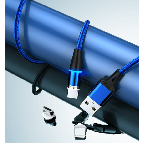 熱推磁吸線三合一數據線充電線適用蘋果安卓TYPE-C【1米線三合一（線+三種頭）藍色】