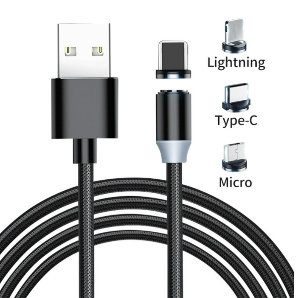 激抵磁吸線三合一數據線充電線適用蘋果安卓TYPE-C【2米線三合一（線+三種頭）黑色】