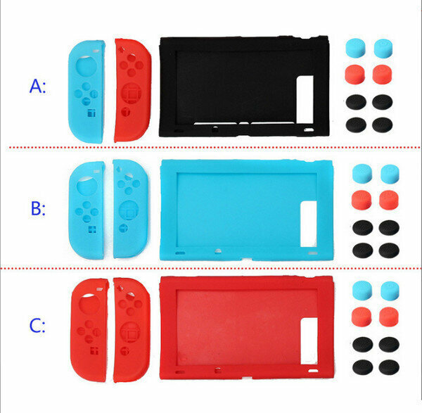 Game controller protective case/Switch 11-in-1 handmade silicone case + rocker cap + host silicone case color set C