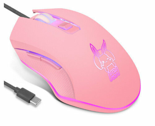 USB-C silent colorful hair smooth mouse (HMO-17) mouse gaming mouse-pink typeC interface
