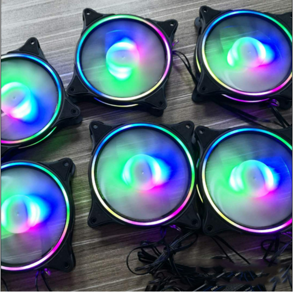12CM thin circle internal and external light-emitting RGB color-changing LED magic color cooling computer fan (RGB internal and external color-changing color with control box)