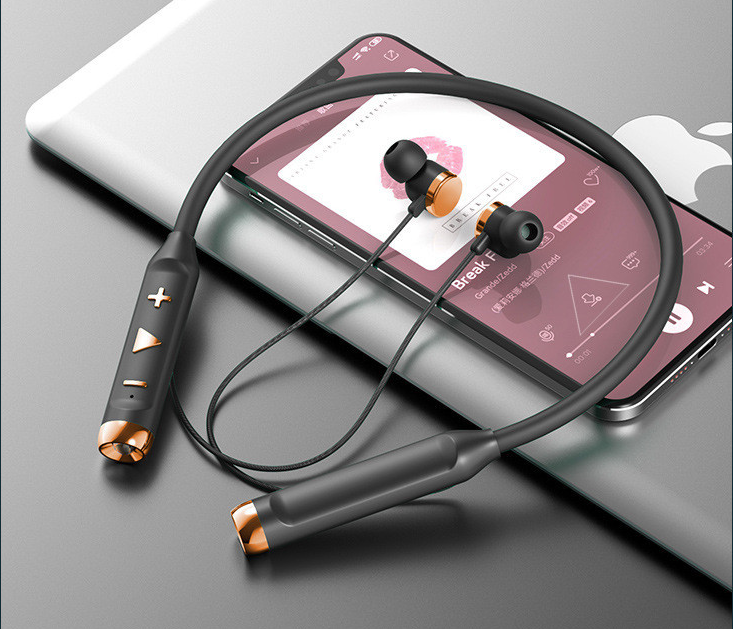 Flashlight Bluetooth magnetic neck-mounted wireless sports earphones with super long battery life and stereo sound (boxed black Bluetooth earphones with data cable, manual, and earmuffs)