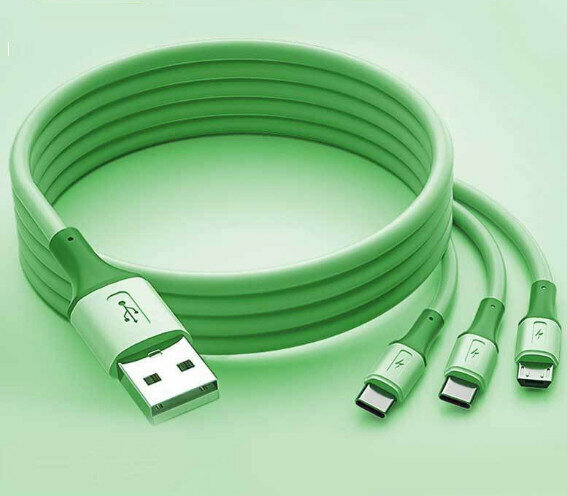 爆款一拖三數據線 適用於蘋果安卓TYPE-C 二合一充電線（綠色1米）