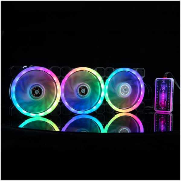 12CM RGB dual aperture 2nd generation chassis cooling fan (3 fans + one set of controller)