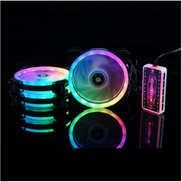 12CM RGB dual aperture 2nd generation chassis cooling fan (6 fans + one set of controller)