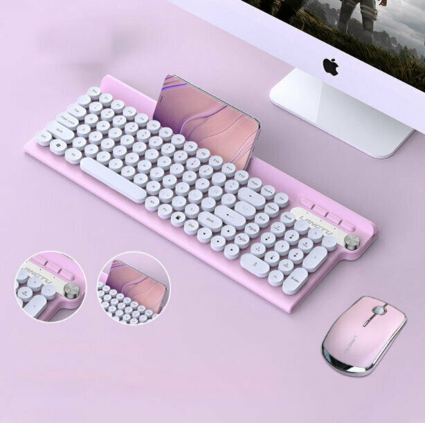 【Rechargeable Version】Spill-proof Game Office Silent Computer Keyboard (LT500 Pink Wireless Set)