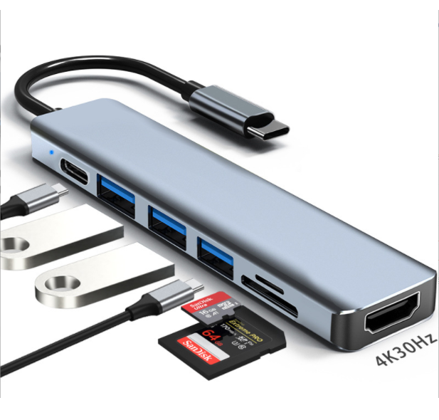 熱賣typec hub3.0 適用於華為蘋果ipad 七合一拓展塢（7in1 typec轉hdmi+pd+sd+tf+usb3.0*1+2.0*2）