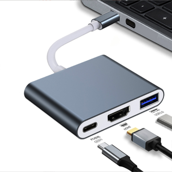 新款type-c轉hdm i三合一拓展塢+usb+pd供電轉換器 type c擴展塢（3in1 typec轉hdmi+pd+usb3.0）