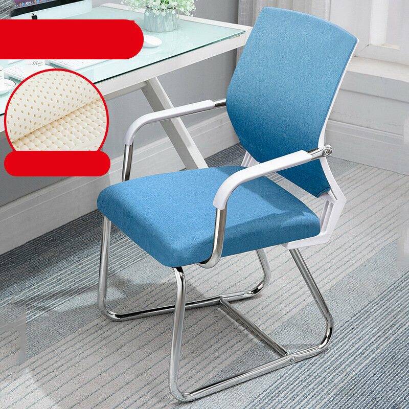 Computer Chair Home Office Chair (White Frame Blue Fabric + Latex Cushion)