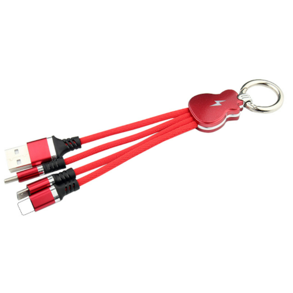 Guitar key hook one to three LED light light color-changing mobile phone data cable (short line red)